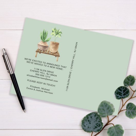引っ越しましたボホプラントセージ緑の移動 案内ポストカード