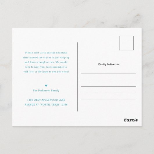 引っ越しましたミニマルサファイアブルーの新しいアドレス ポストカード (裏面)