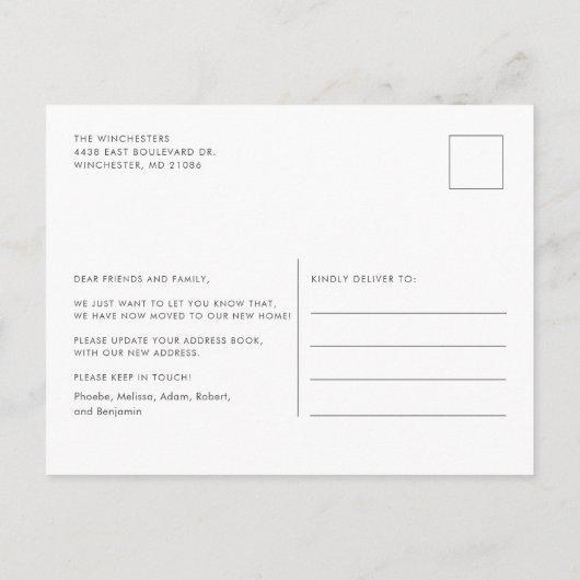 引っ越しましたモダンの水彩移動 案内ポストカード (裏面)