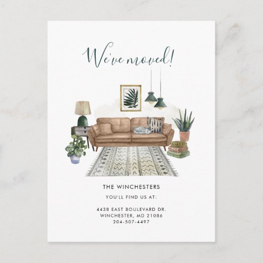 引っ越しましたモダンの水彩移動 案内ポストカード (正面)