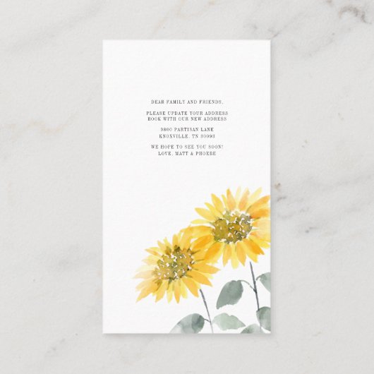 引っ越しましたモダンウォーターコーラーヒマワリ移動 名刺 (裏面)