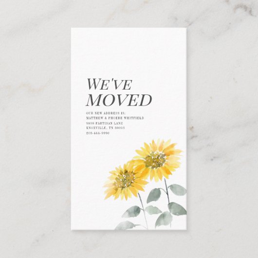 引っ越しましたモダンウォーターコーラーヒマワリ移動 名刺 (正面)