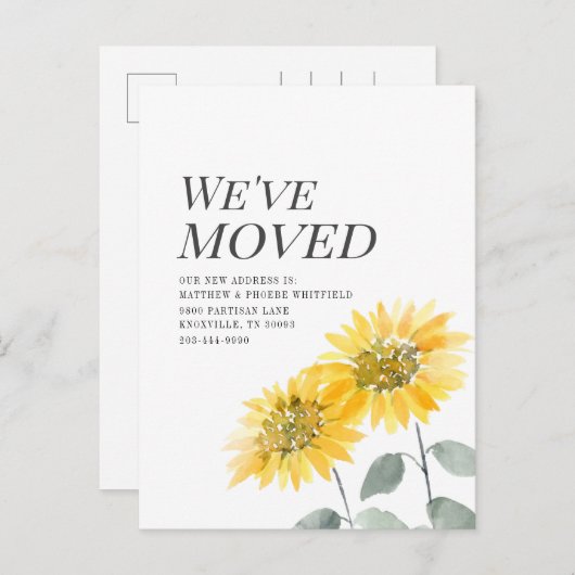 引っ越しましたモダンウォーターコーラーヒマワリ移動 案内ポストカード (正面/裏面)