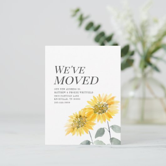 引っ越しましたモダンウォーターコーラーヒマワリ移動 案内ポストカード (スタンド正面)