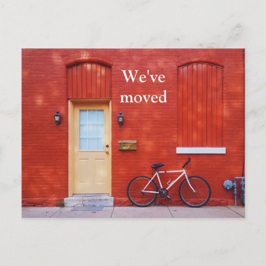 引っ越しましたモダンキュートレッドハウス自転車 案内ポストカード (正面)