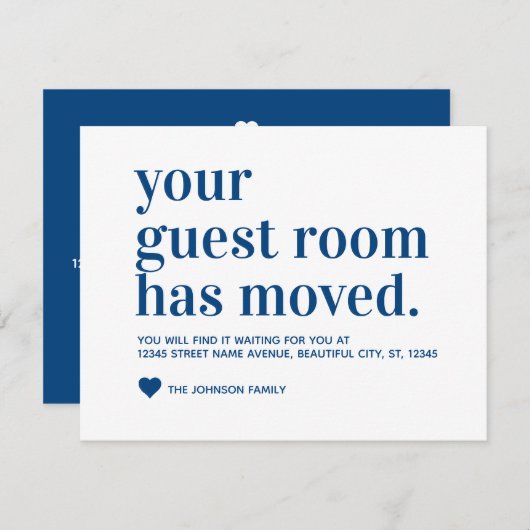 引っ越しましたモダンゲストルームムービングネイビーブルー 案内状 (正面/裏面)