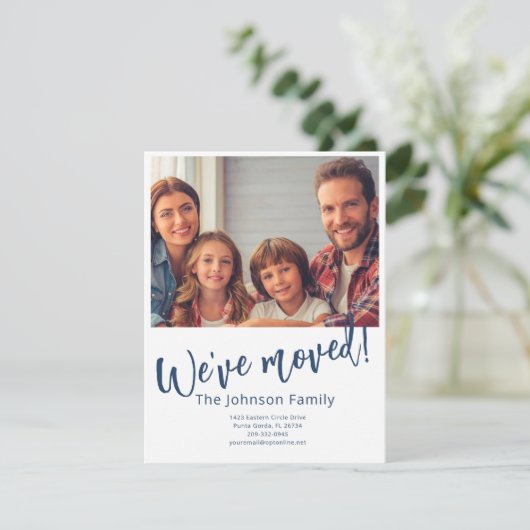 引っ越しましたモダンスタイリッシュ家写真予算 案内状 (スタンド正面)