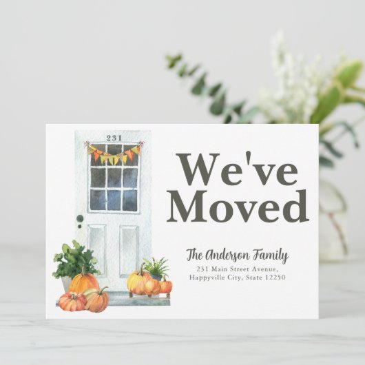 引っ越しましたモダンホワイトドアパンプキン秋移動 案内状 (スタンド正面)