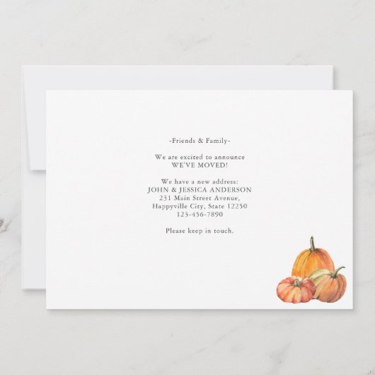 引っ越しましたモダンホワイトドアパンプキン秋移動 案内状 (裏面)