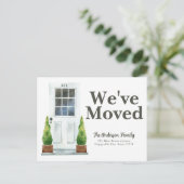 引っ越しましたモダンホワイトフロントドアの植物の移動 案内ポストカード (スタンド正面)