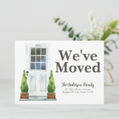引っ越しましたモダンホワイトフロントドアの植物の移動 案内状 (スタンド正面)