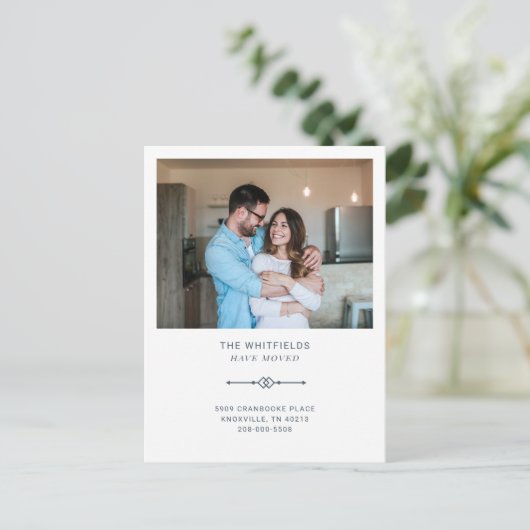 引っ越しましたモダン写真の移動 案内ポストカード (スタンド正面)