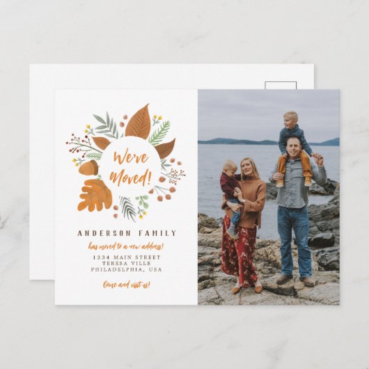 引っ越しましたモダン感謝祭の写真の移動 案内ポストカード (正面/裏面)