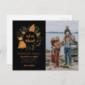 引っ越しましたモダン感謝祭の写真移動ブラック 案内ポストカード (正面/裏面)