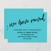 引っ越しましたモダン手書きターコイズカード 招待状 (正面/裏面)