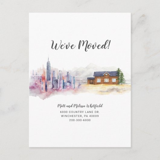 引っ越しましたモダン水彩国の移動 案内ポストカード (正面)