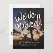 引っ越しましたモダン熱帯ビーチサンセット移動 案内ポストカード (正面/裏面)