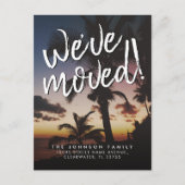 引っ越しましたモダン熱帯ビーチサンセット移動 案内ポストカード (正面)