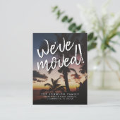 引っ越しましたモダン熱帯ビーチサンセット移動 案内ポストカード (スタンド正面)