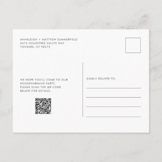 引っ越しましたヤシの木QRコード引っ越し祝いパーティー移動 案内ポストカード (裏面)