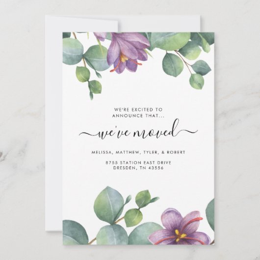 引っ越しましたユーカリの動く発表 ノートカード (正面)