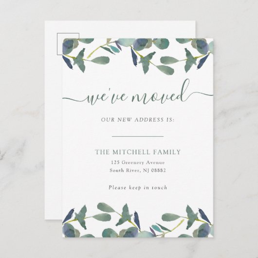 引っ越しましたユーカリプタス | 動きのお知らせ インビテーションポストカード (正面/裏面)