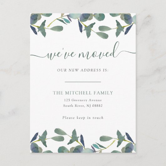 引っ越しましたユーカリプタス | 動きのお知らせ インビテーションポストカード (正面)