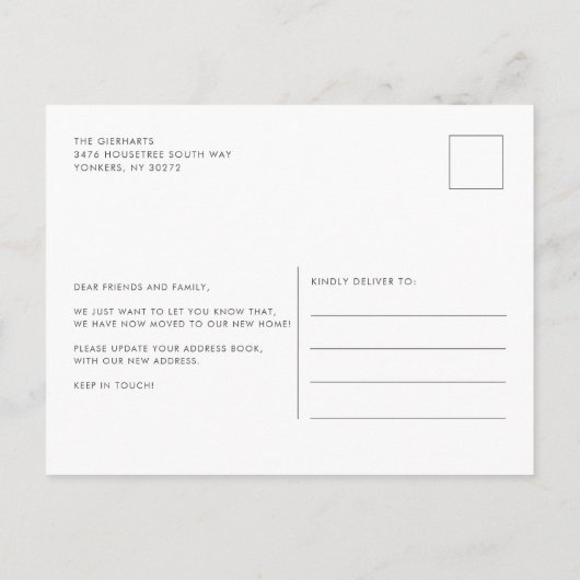 引っ越しましたユーカリ紫の緑の葉の移動 案内ポストカード (裏面)