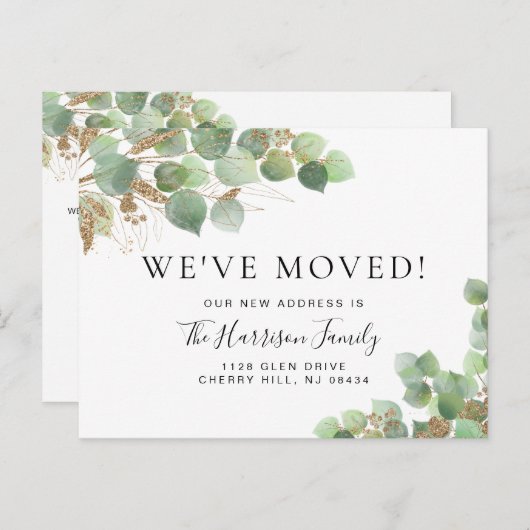 引っ越しましたユーカリ緑の水彩移動 案内ポストカード (正面/裏面)