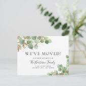 引っ越しましたユーカリ緑の水彩移動 案内ポストカード (スタンド正面)