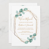 引っ越しましたユーカリ緑の金ゴールドフレーム移動 案内状 (正面/裏面)