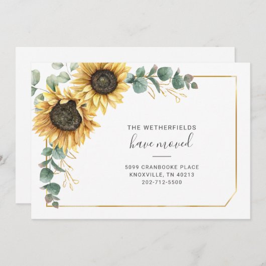 引っ越しましたユーカリ緑ひまわり動く 案内状 (正面/裏面)