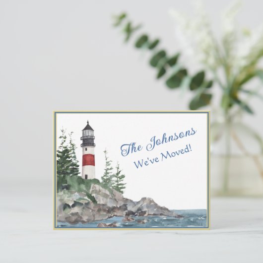 引っ越しましたライトハウスウォーターバジェットハガキ ポストカード (スタンド正面)