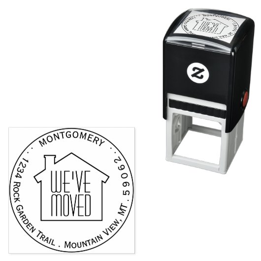 引っ越しましたラウンドロゴ円名差出人住所 セルフインキングスタンプ (インサイチュ)