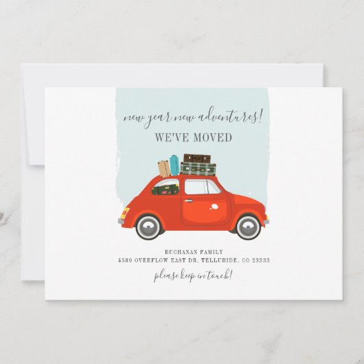 引っ越しましたレッドカー新年の冒険の移動 案内状 (正面)