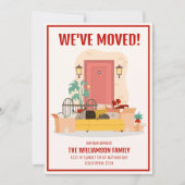 引っ越しましたレッドフロントドアかわいい動き 案内状 (正面)