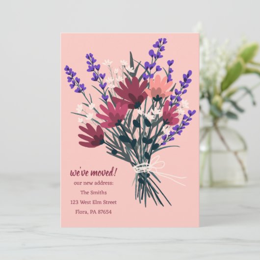 引っ越しましたワイルドフラワーブーケ新しいホームアドレス 招待状 (スタンド正面)