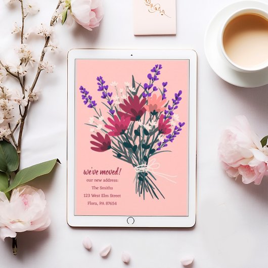 引っ越しましたワイルドフラワーブーケ新しいホームアドレス 招待状