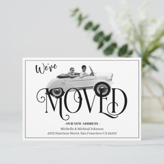 引っ越しましたヴィンテージカーホワイト新しいアドレス 案内状 (スタンド正面)