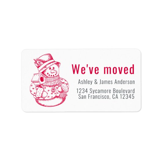 引っ越しましたヴィンテージクリスマス雪だるま新しいアドレス ラベル (正面)