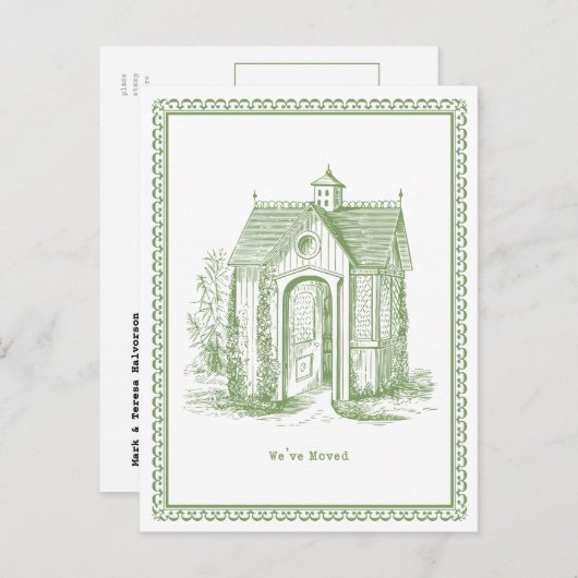 引っ越しましたヴィンテージハウスポストカードグリーン 案内ポストカード (正面/裏面)