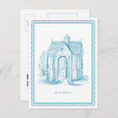引っ越しましたヴィンテージハウスポストカードブルー 案内ポストカード (正面/裏面)