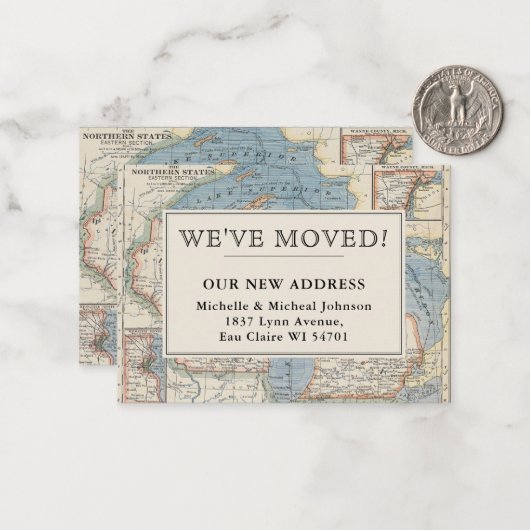 引っ越しましたヴィンテージマップウィスコンシンミシガンアドレス ノートカード (正面/裏面インサイチュ)