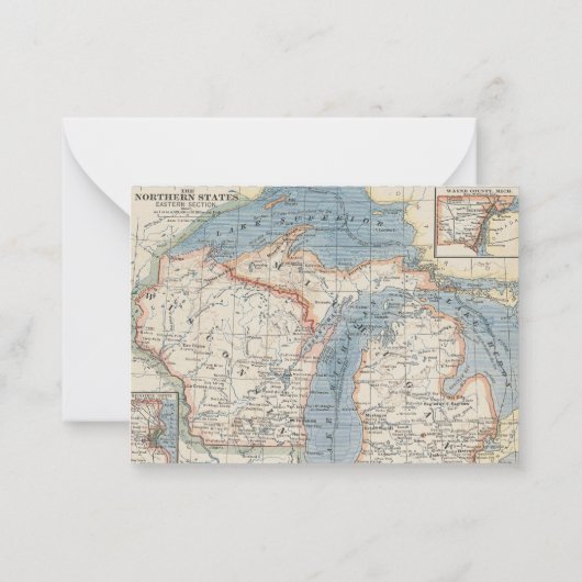 引っ越しましたヴィンテージマップウィスコンシンミシガンアドレス ノートカード (裏面)