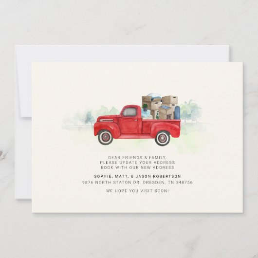 引っ越しましたヴィンテージレッドトラックの移動アドレス (裏面)