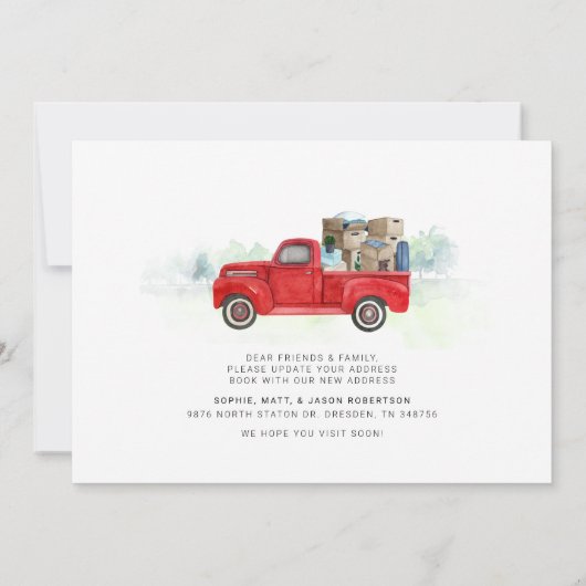 引っ越しましたヴィンテージレッドトラックの移動アドレス 案内状 (裏面)