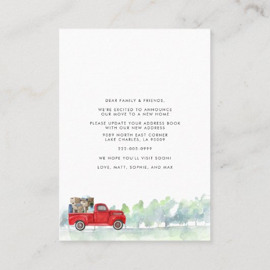 引っ越しましたヴィンテージレッドトラックの移動発表 名刺 (裏面)
