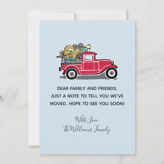 引っ越しましたヴィンテージレッドトラック住所の変更 案内状 (裏面)