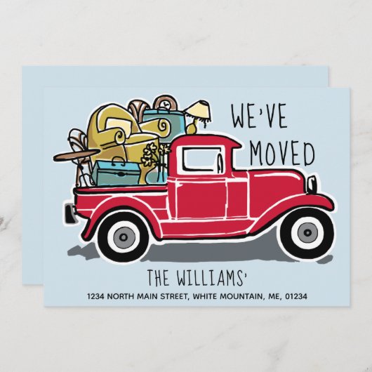 引っ越しましたヴィンテージレッドトラック住所の変更 案内状 (正面/裏面)