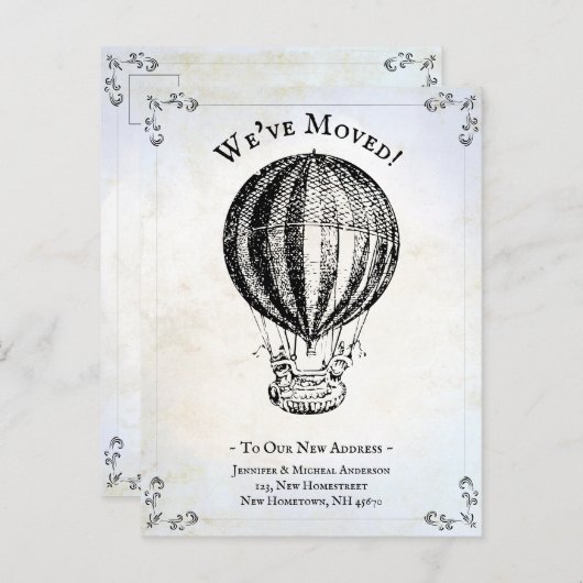 引っ越しましたヴィンテージ熱気球おもしろい 案内ポストカード (正面/裏面)